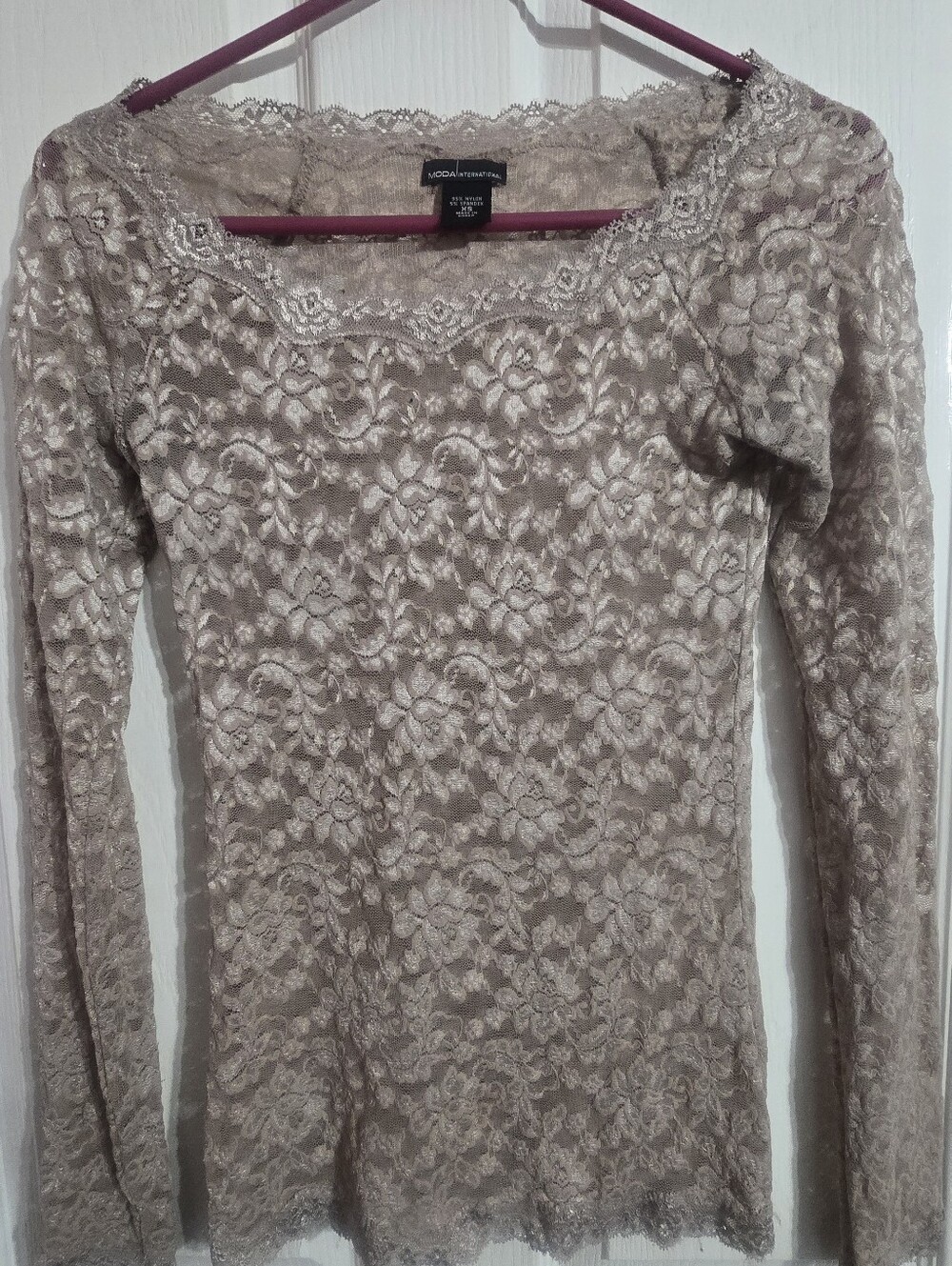 Moda International Taupe Floral Lace Long Sleeve Top